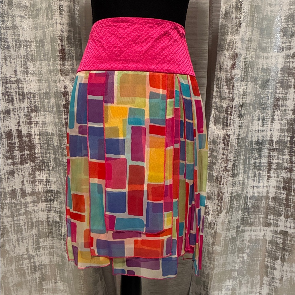 Isabela D. Silk Geometric Patterned Skirt